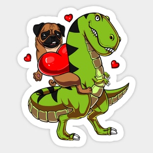 Pug Dog Riding T-Rex Dinosaur Funny Sticker